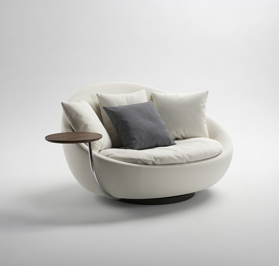 Modern minimalist interior design featuring neutral tones, clean lines, and contemporary furniture arrangement